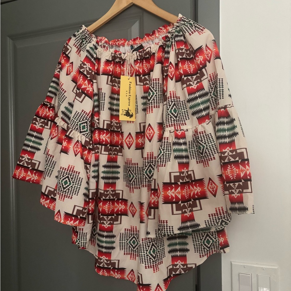 Fashion Express Tribal Print Off-Shoulder Top